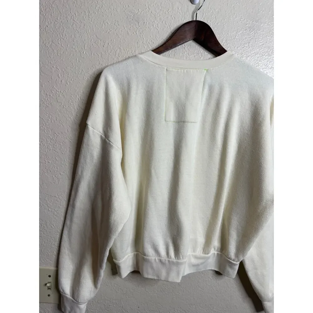 Aviator Nation Sunset Patch Relaxed Crew Sweatshirt size Women XS Ivory